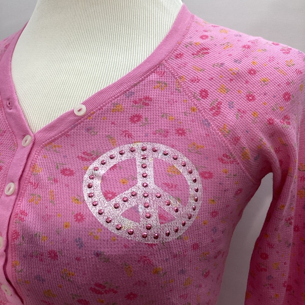 PINK Victoria's Secret Retro Pink Top Floral Long Sleeve with Front Button Sz M - Picture 3 of 13